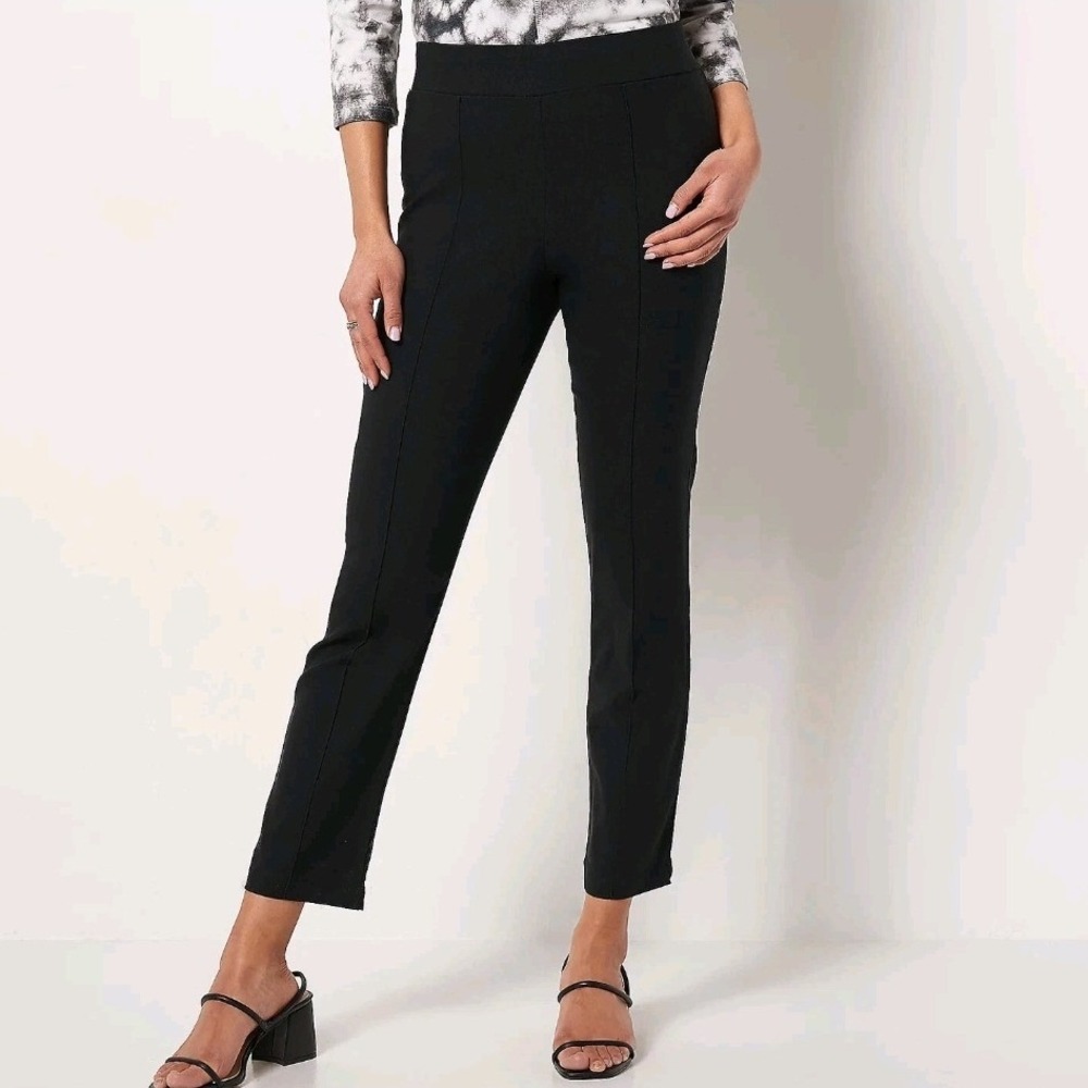 LOGO Lori Goldstein Anywear Stretch Black Pintuck Pull On Knit Pants Large